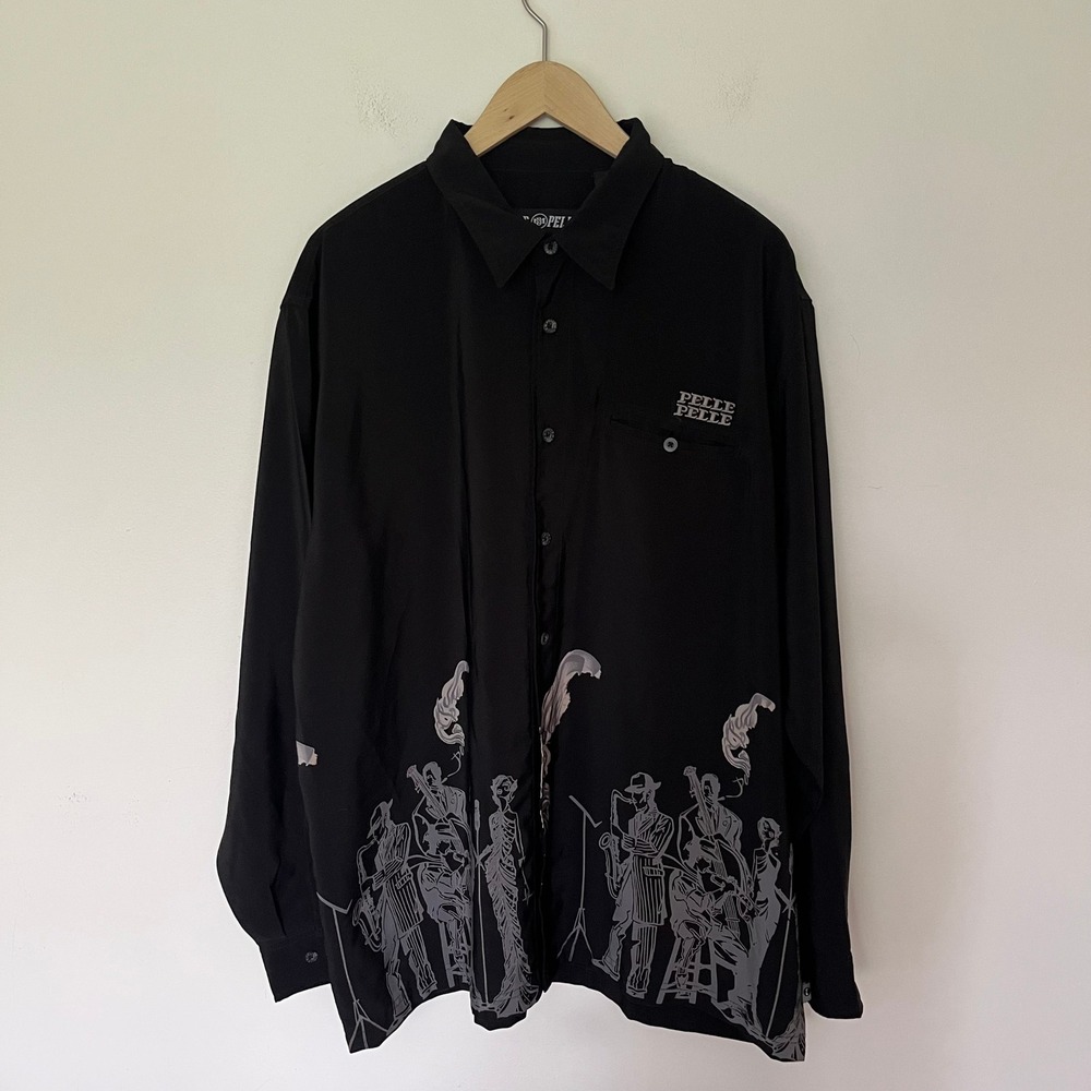 Pelle Pelle Marc Buchanan Rhapsody Blues Black Jazz Button Up Shirt Mens Large